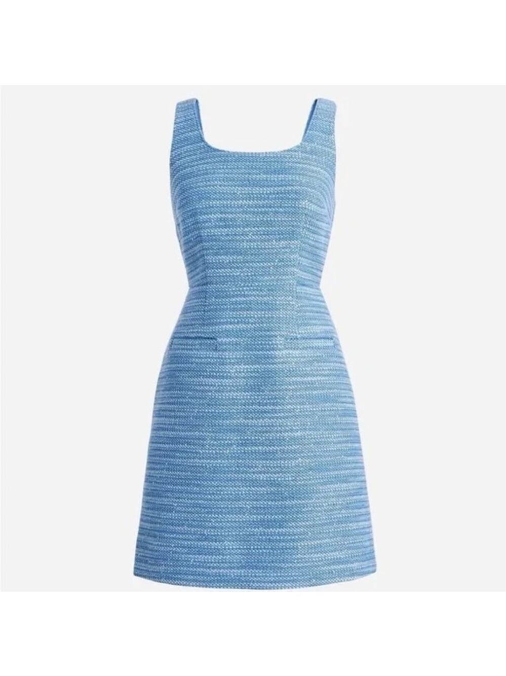 J Crew Women’s EUC Mini Sheath Dress Blue Sequin Tweed 12 Square Neck BP602
